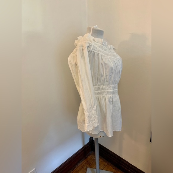 VTG Ninety Cotton Peasant Whit Off Shoulder smocked Pirate Victorian Top y2k 90s - Picture 10 of 13